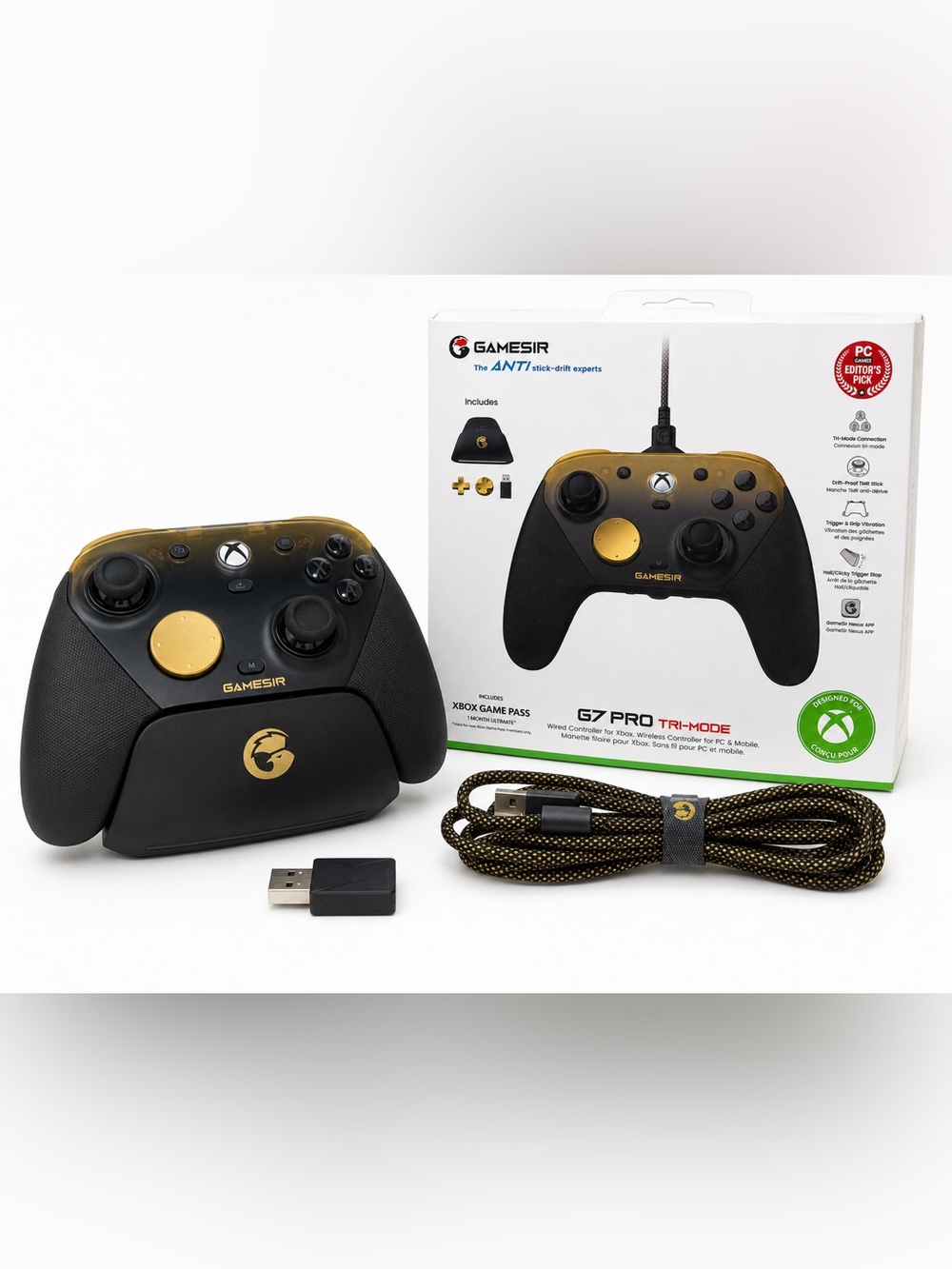 GameSir G7 Pro Tri-Mode Controller Golden Ombre + Charging Dock